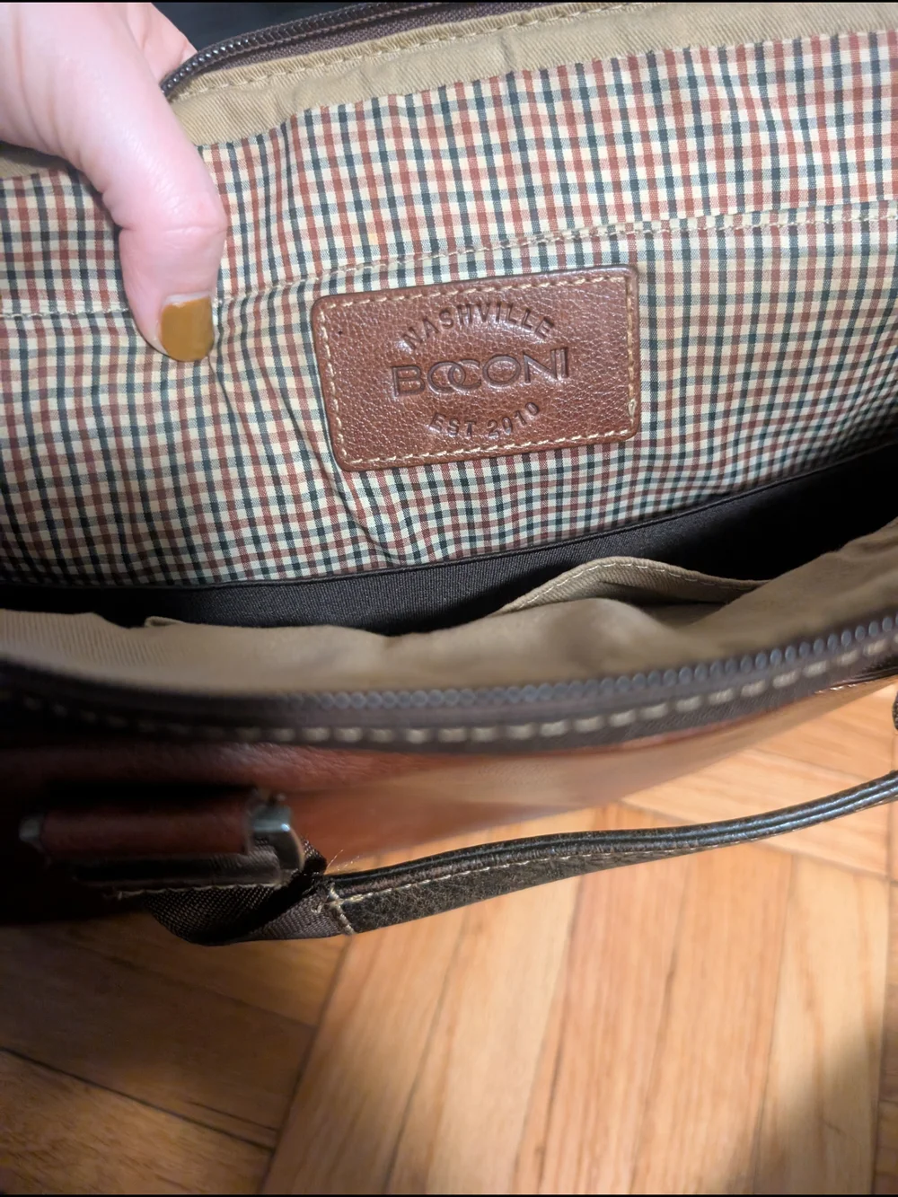 Boconi Dark Brown Leather Messenger Bag with Black Strap